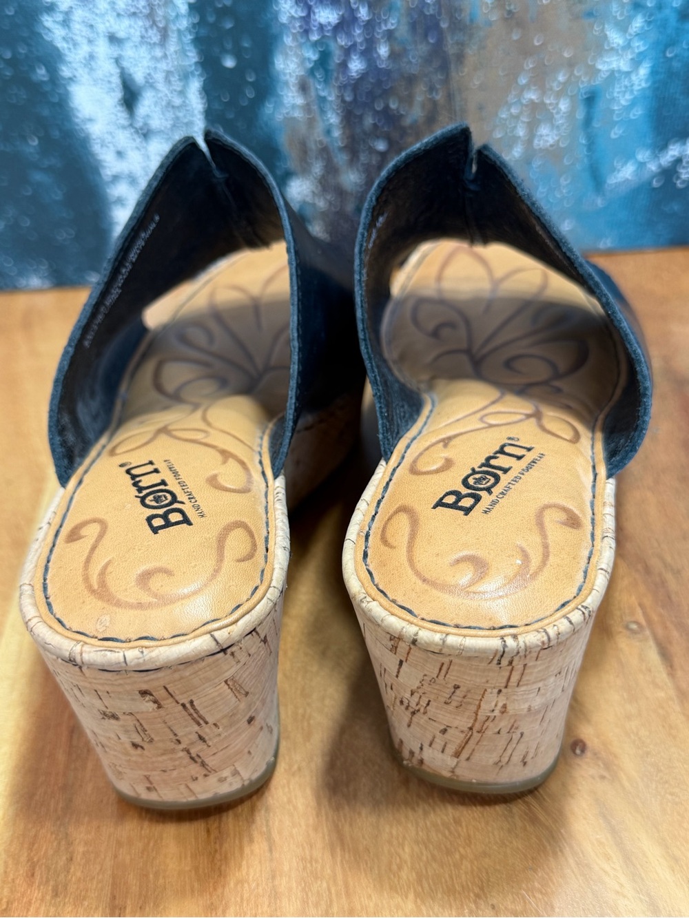 Born Vintage Y2K Boho Black Leather Cork Mule Heels (VGVC) - Picture 11 of 12